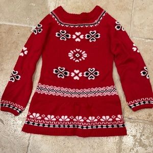 Kids sweater dress. Red with designs just in time for the holidays.